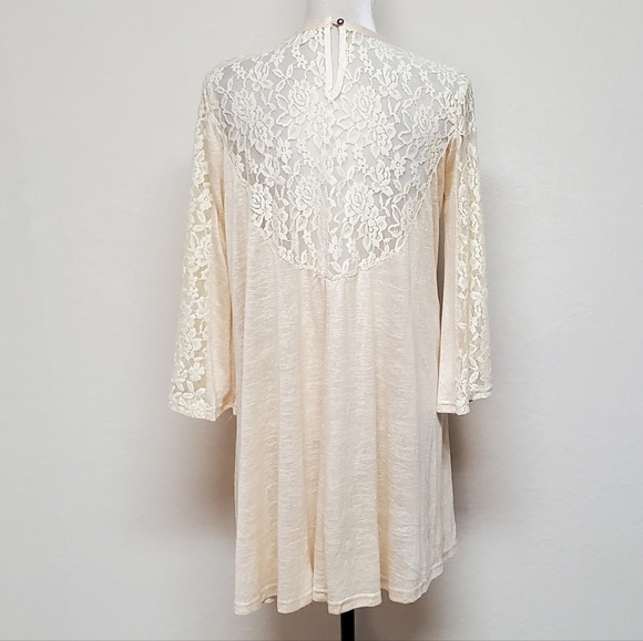 𝅺UMGEE USA Cream Lace Bell Sleeve Keyhole Pleated Bust Boho Midi Dress Small - Picture 7 of 11